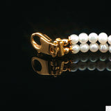 Italy 18k Yellow Gold 7 Inch Pearl Bracelet 2-Row Natural Ruby Cabochon and CZ