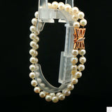Vintage 14k Yellow Gold 8 Inch Pearl Bracelet 2-Row Natural Diamonds