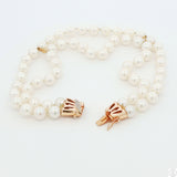 Vintage 14k Yellow Gold 8 Inch Pearl Bracelet 2-Row Natural Diamonds