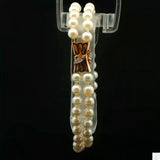 Vintage 14k Yellow Gold 8 Inch Pearl Bracelet 2-Row Natural Diamonds