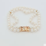 Vintage 14k Yellow Gold 8 Inch Pearl Bracelet 2-Row Natural Diamonds