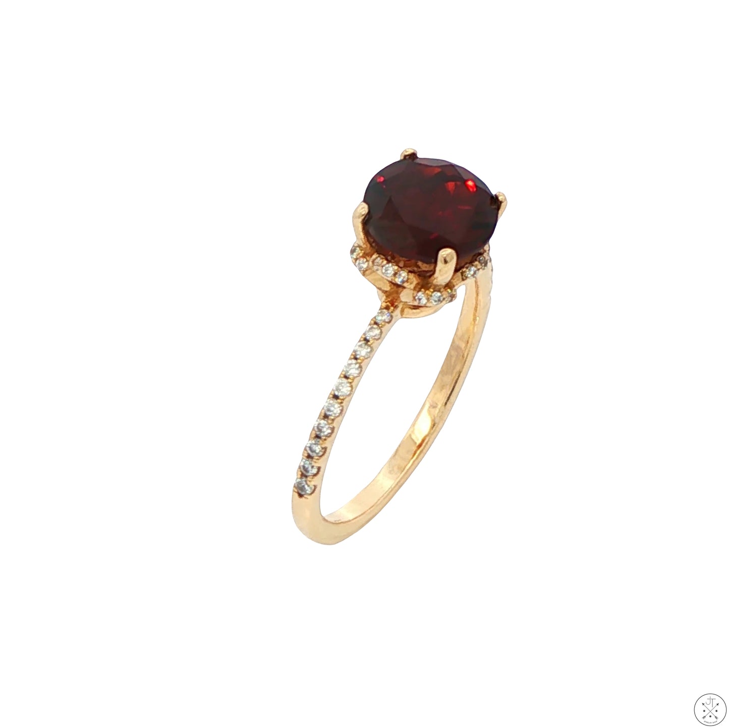 14k Yellow Gold Solitaire Ring Natural Spessartine Garnet and CZ Size 7.75