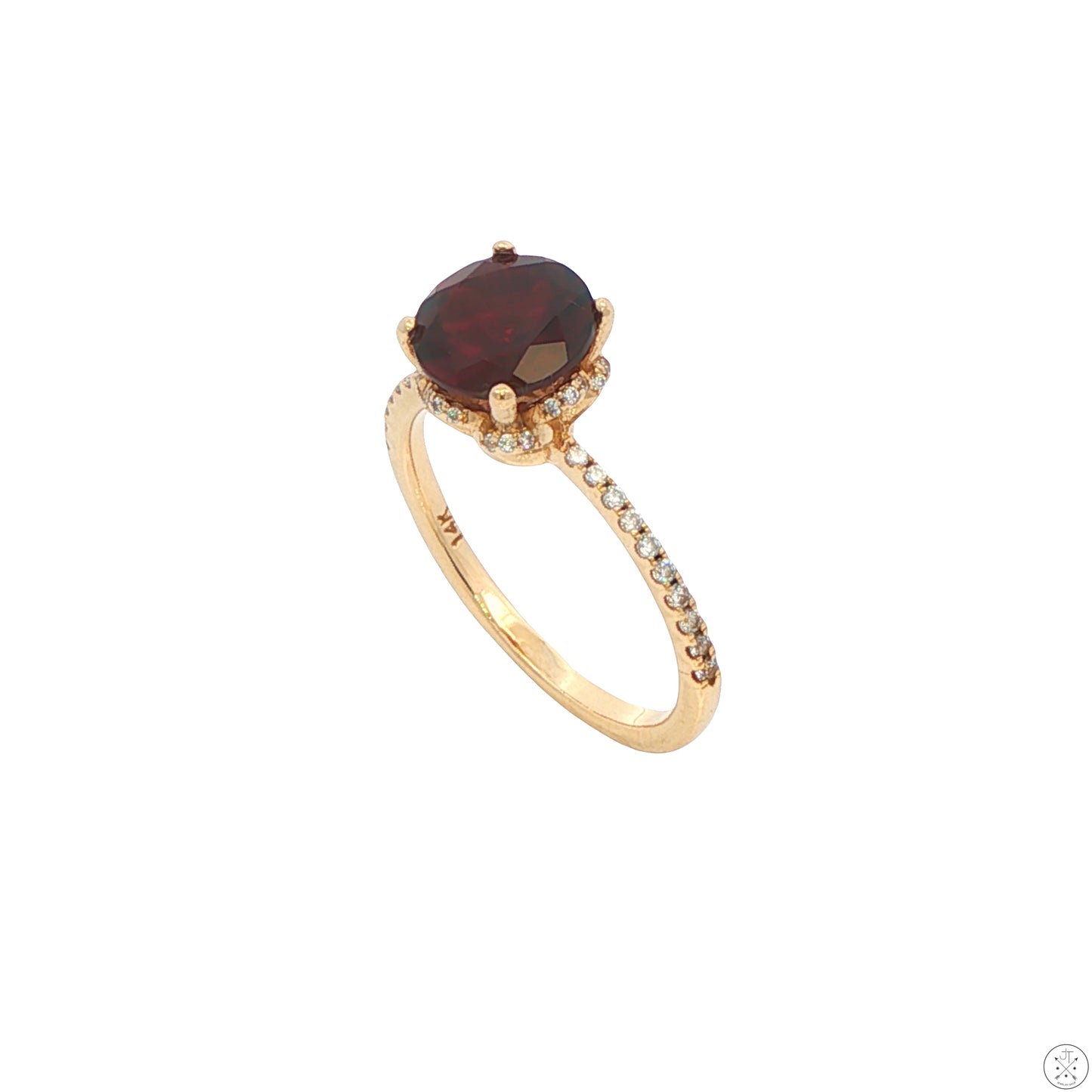 14k Yellow Gold Solitaire Ring Natural Spessartine Garnet and CZ Size 7.75