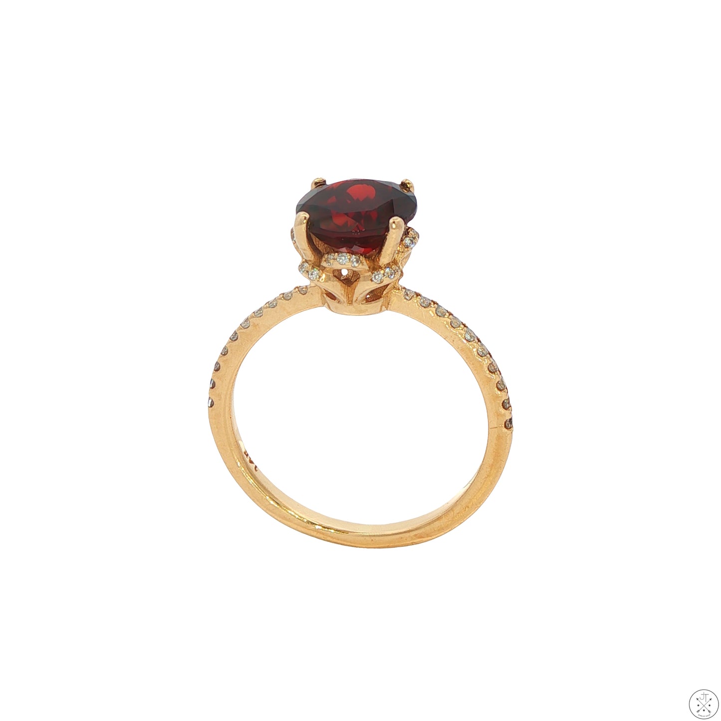 14k Yellow Gold Solitaire Ring Natural Spessartine Garnet and CZ Size 7.75