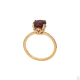 14k Yellow Gold Solitaire Ring Natural Spessartine Garnet and CZ Size 7.75