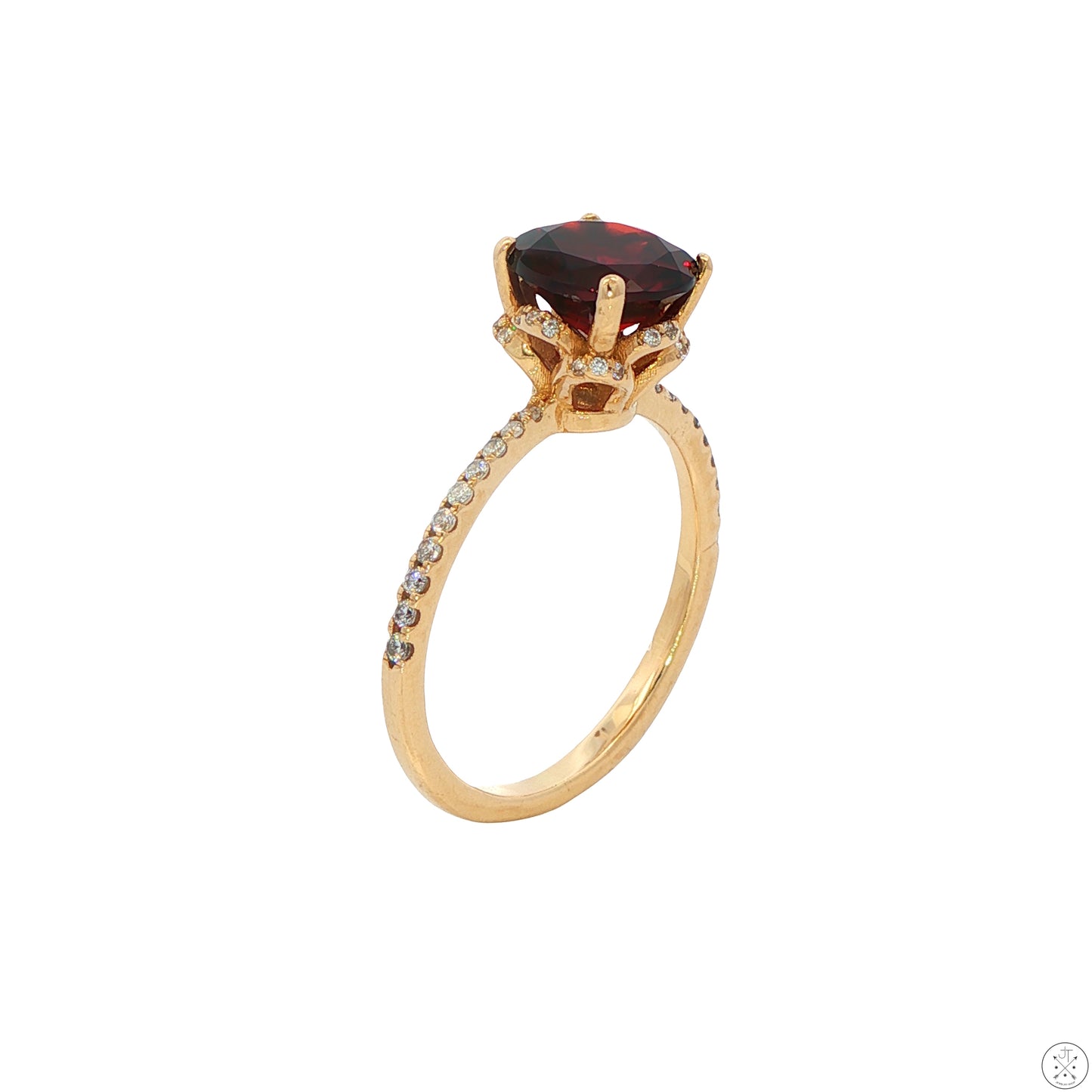 14k Yellow Gold Solitaire Ring Natural Spessartine Garnet and CZ Size 7.75