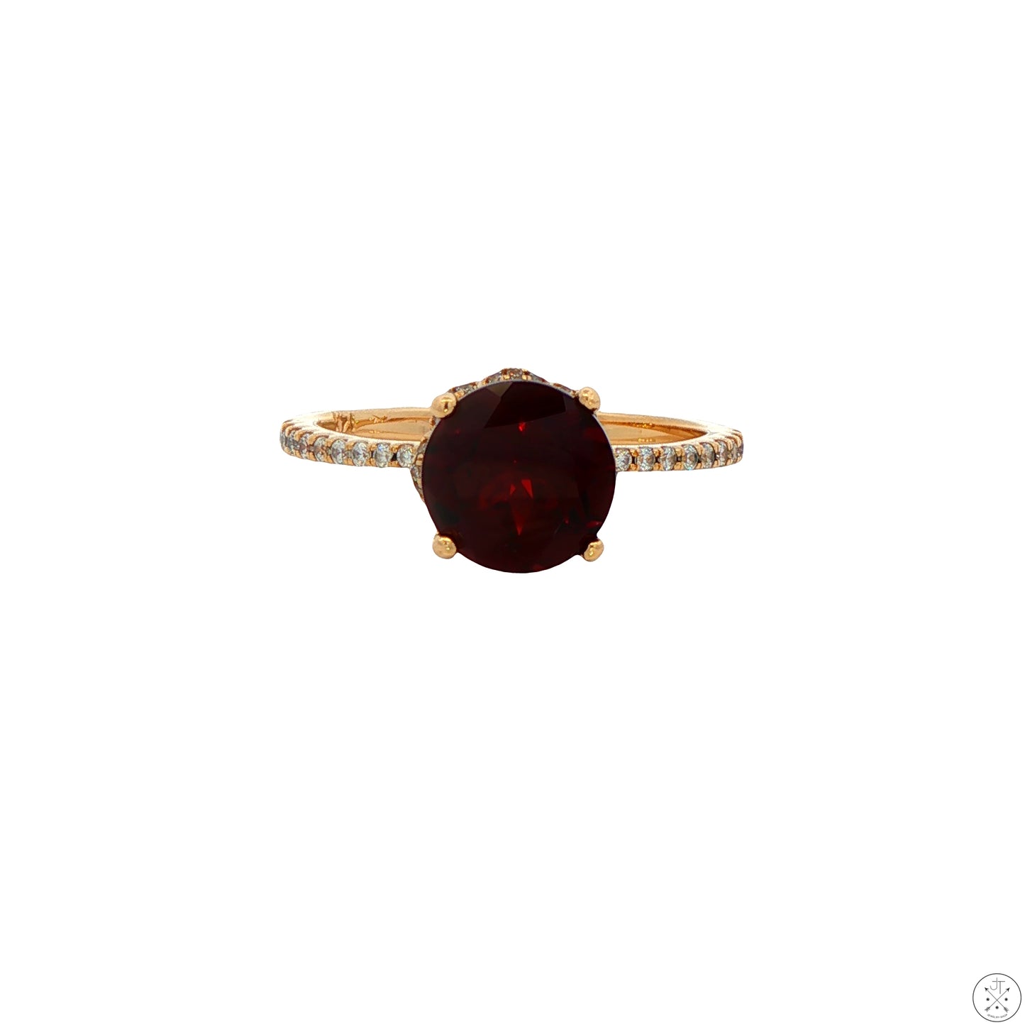 14k Yellow Gold Solitaire Ring Natural Spessartine Garnet and CZ Size 7.75