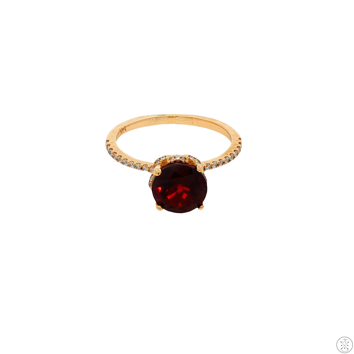 14k Yellow Gold Solitaire Ring Natural Spessartine Garnet and CZ Size 7.75