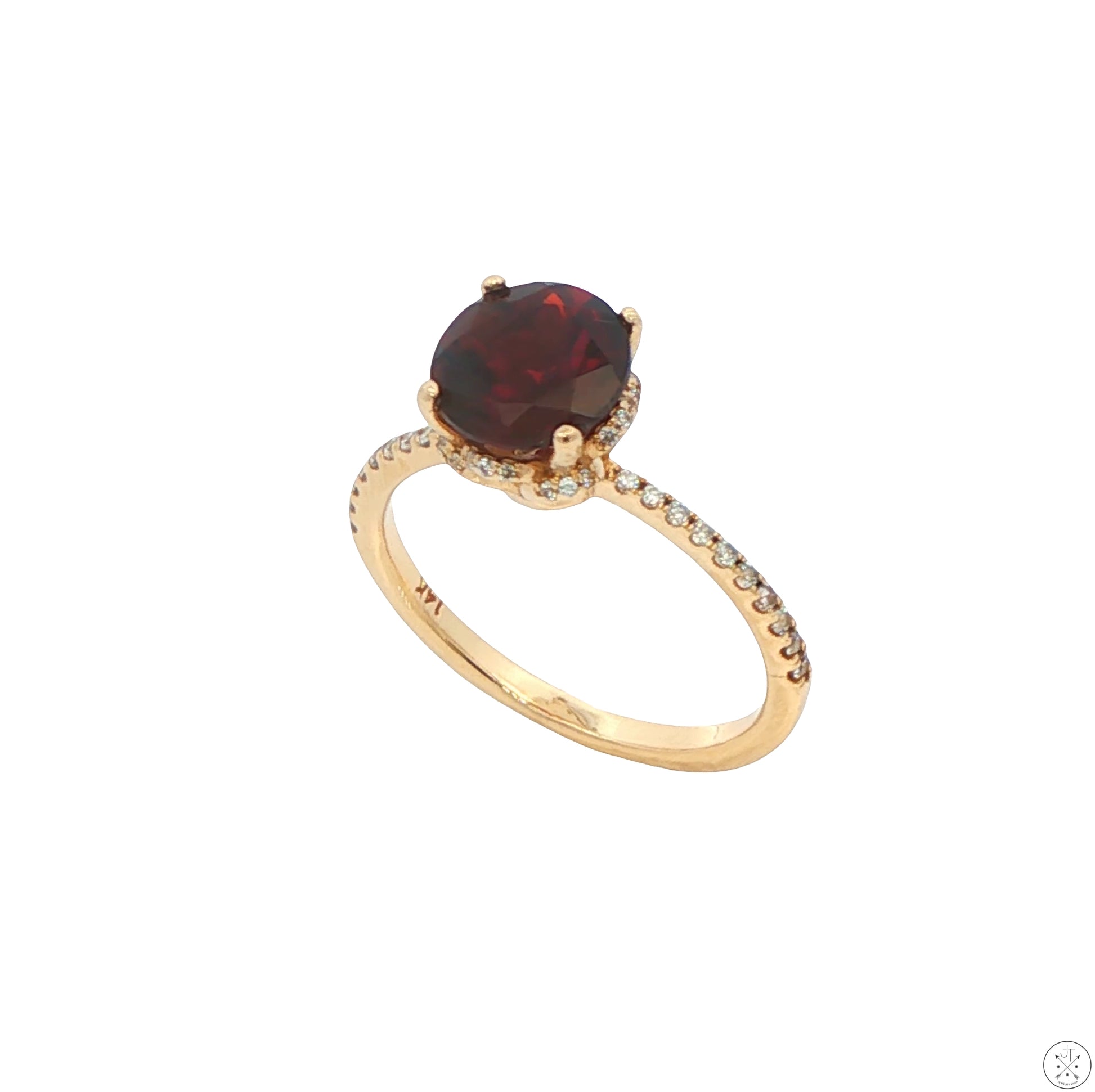 14k Yellow Gold Solitaire Ring Natural Spessartine Garnet and CZ Size 7.75