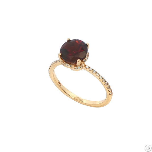 14k Yellow Gold Solitaire Ring Natural Spessartine Garnet and CZ Size 7.75