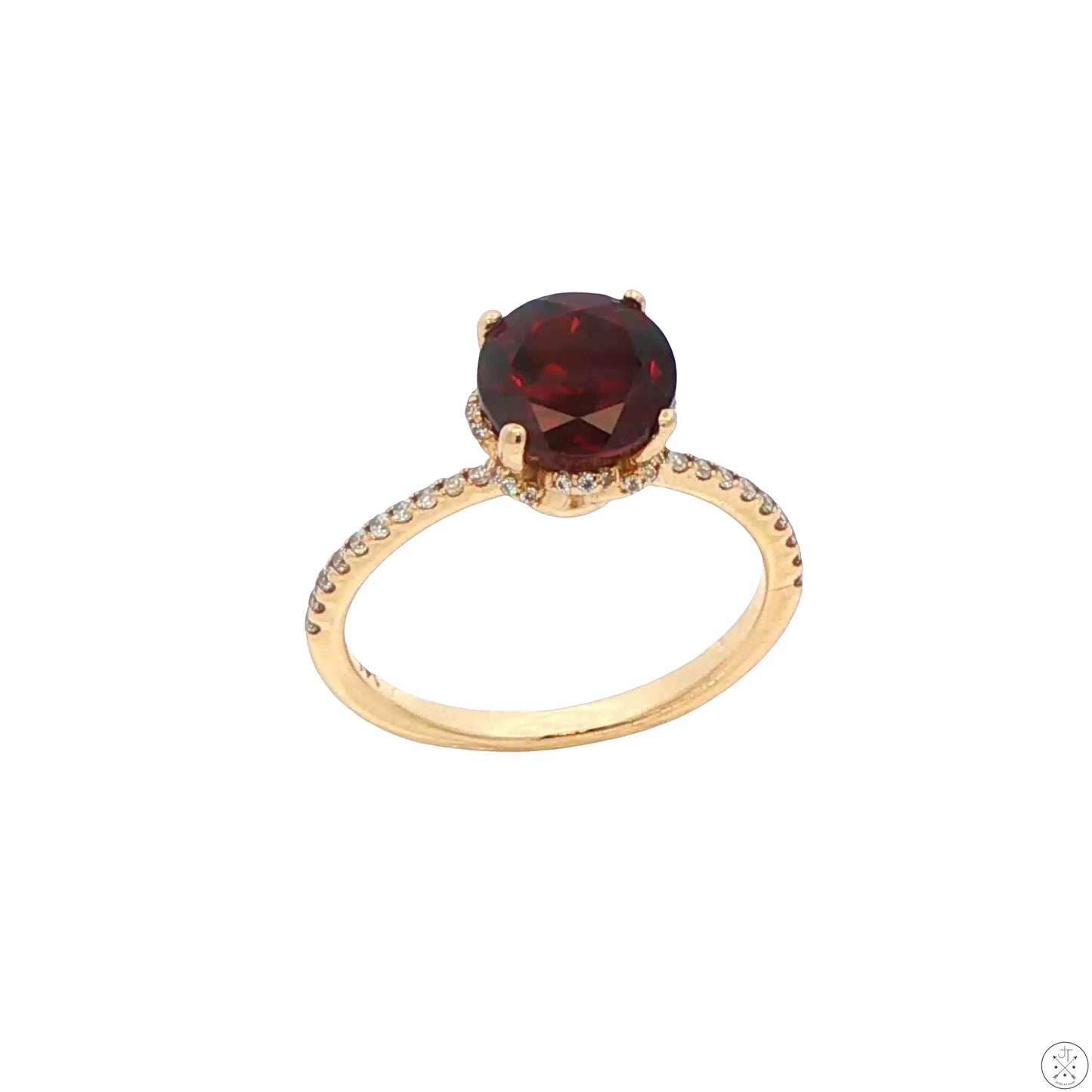 14k Yellow Gold Solitaire Ring Natural Spessartine Garnet and CZ Size 7.75