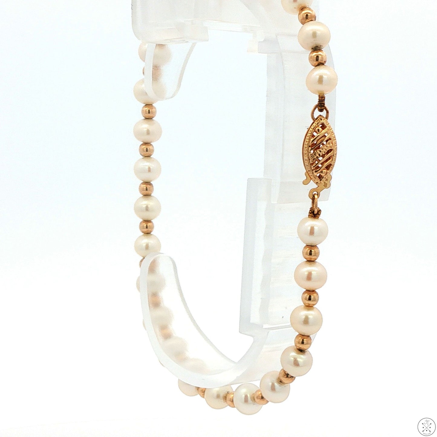 Vintage 14k Yellow Gold 8 Inch 5 mm Pearl Bracelet