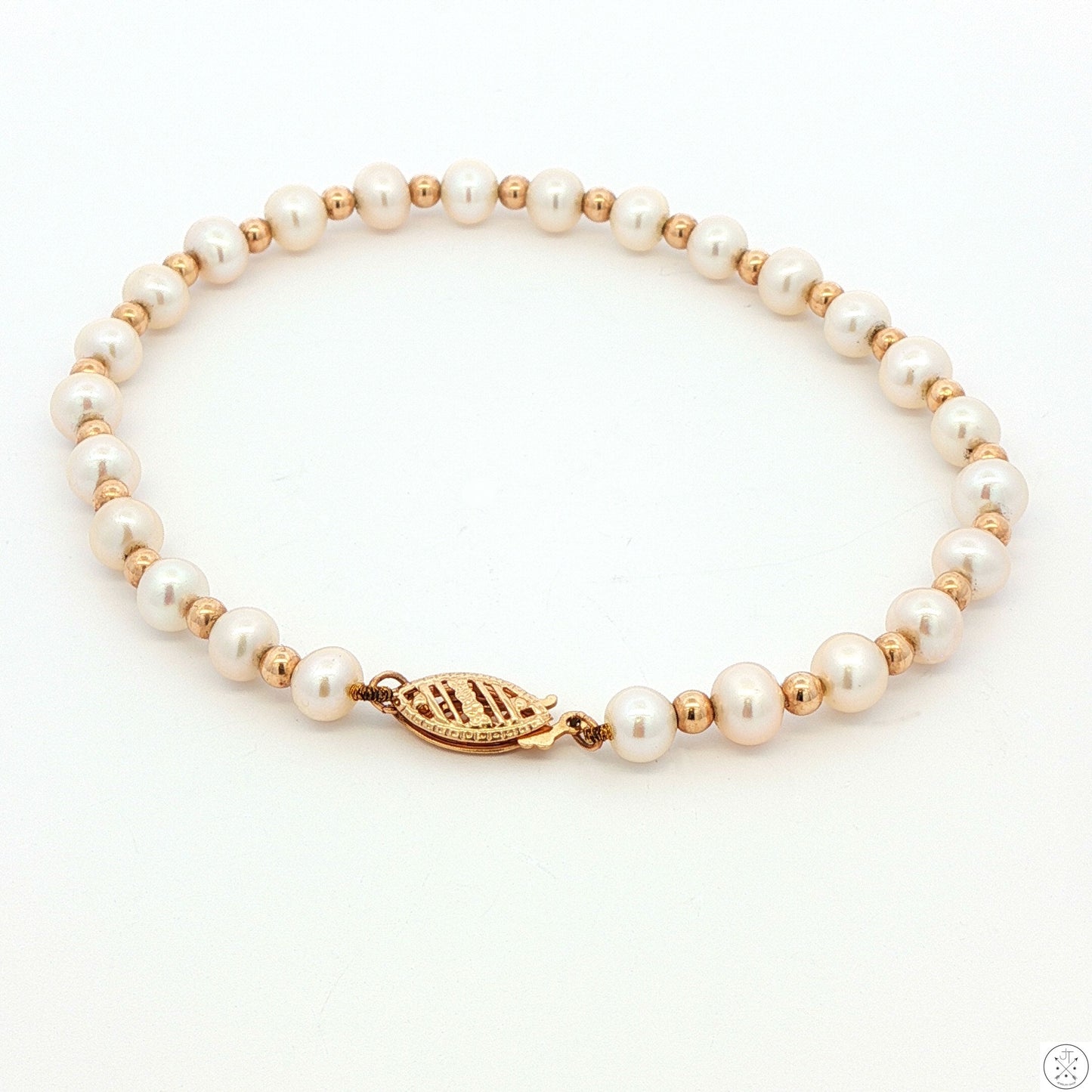 Vintage 14k Yellow Gold 8 Inch 5 mm Pearl Bracelet