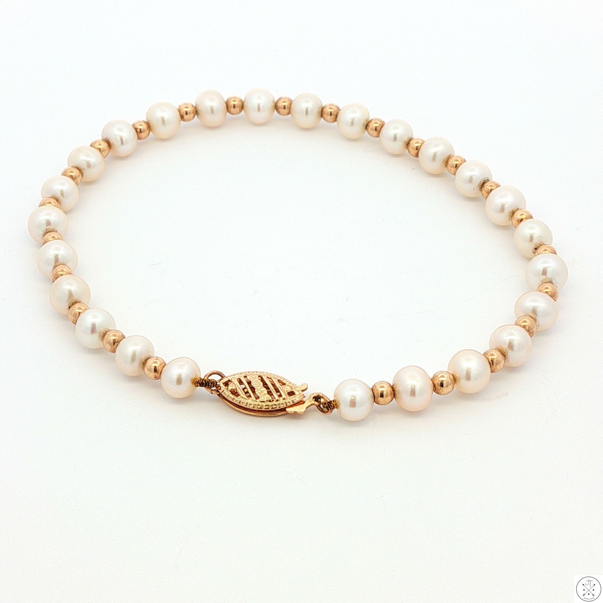 Vintage 14k Yellow Gold 8 Inch 5 mm Pearl Bracelet