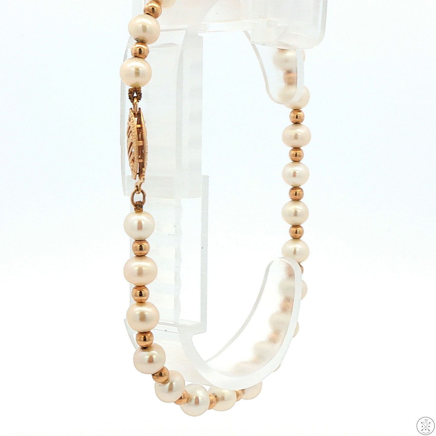 Vintage 14k Yellow Gold 8 Inch 5 mm Pearl Bracelet