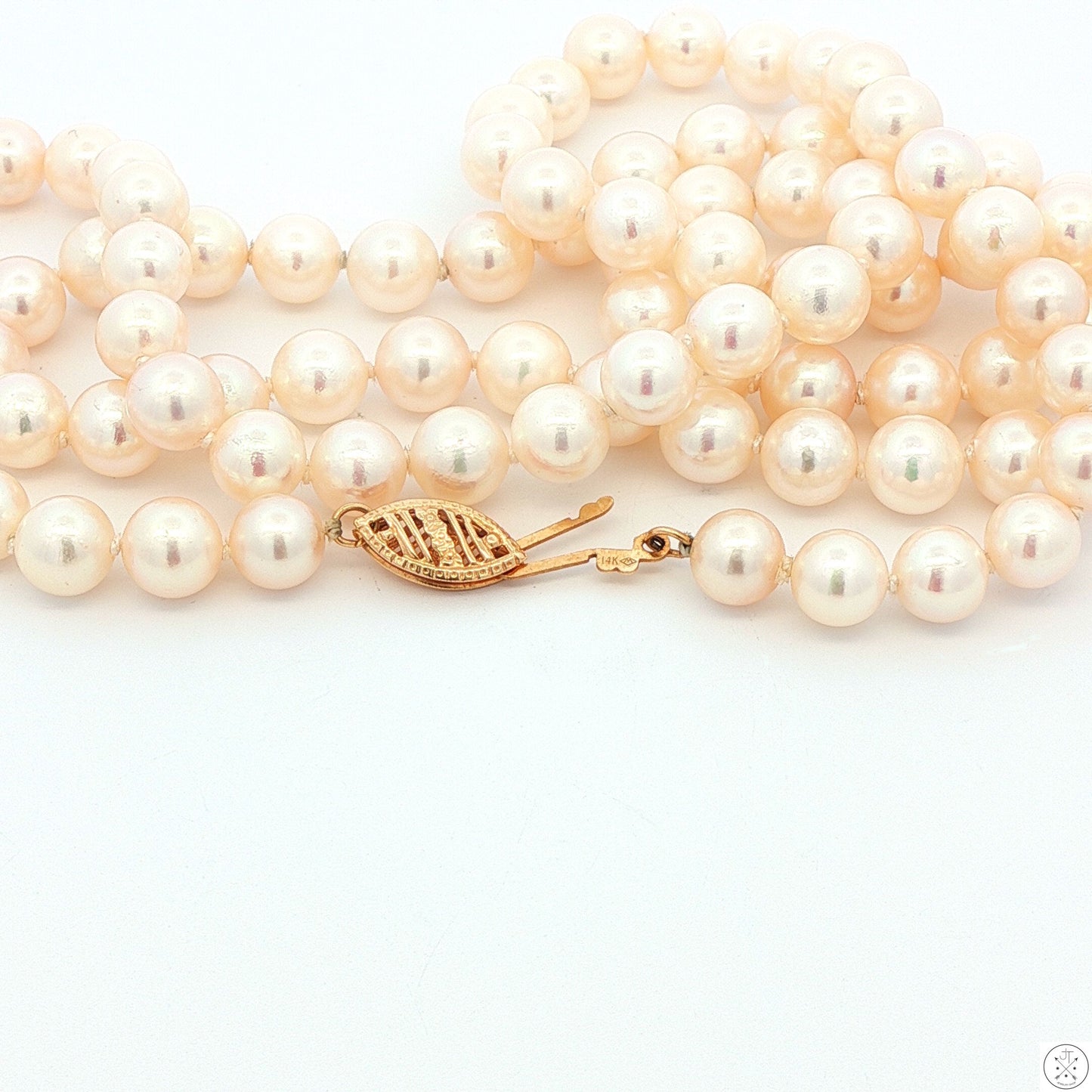 Vintage 14k Yellow Gold 24 Inch 6.5 mm Pearl Necklace