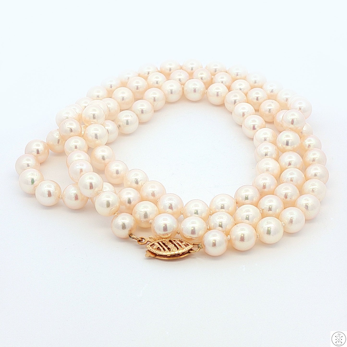 Vintage 14k Yellow Gold 24 Inch 6.5 mm Pearl Necklace