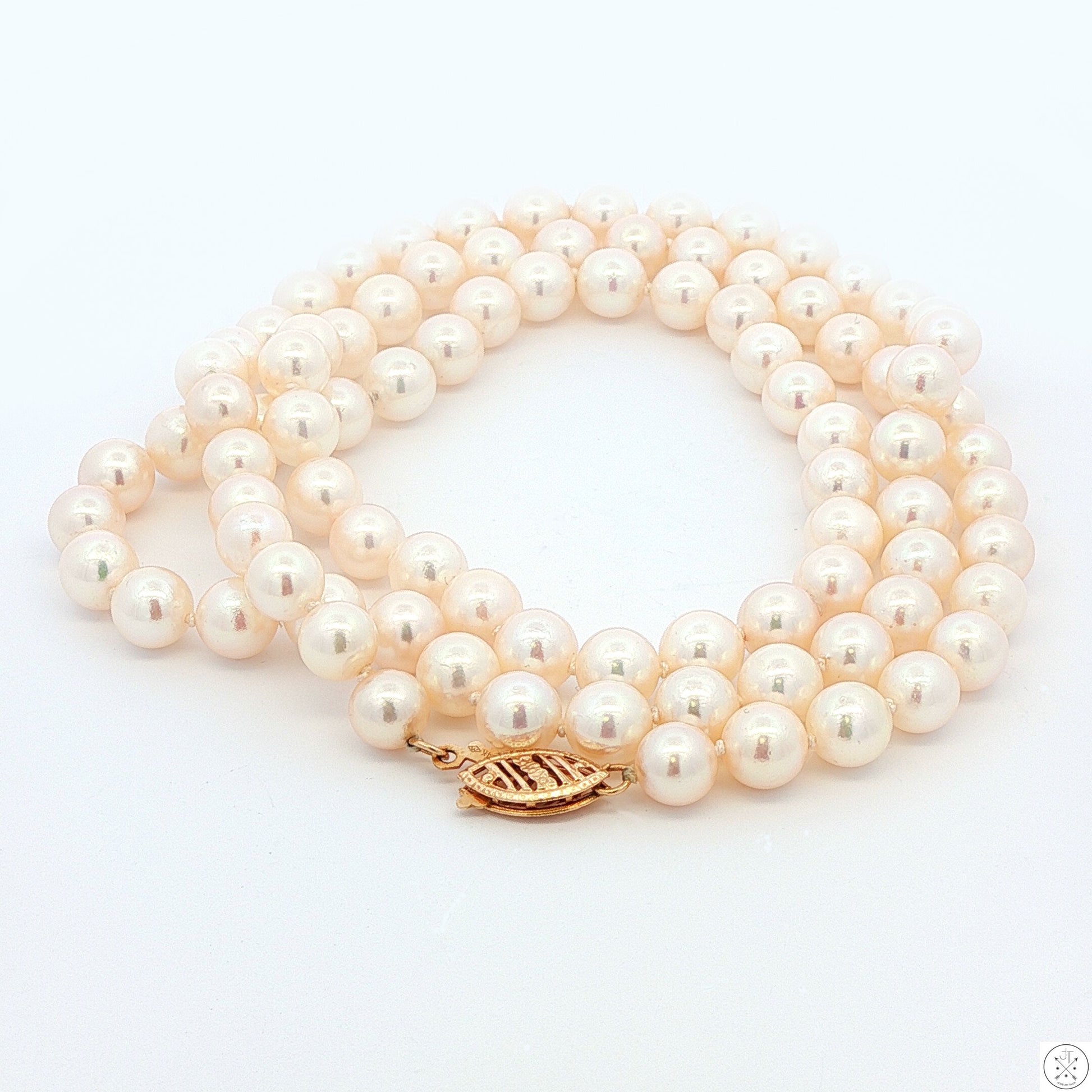 Vintage 14k Yellow Gold 24 Inch 6.5 mm Pearl Necklace