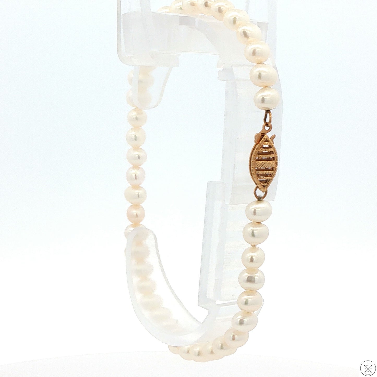 Vintage 10k Yellow Gold 7.75 Inch 5.5 mm Oval Pearl Bracelet