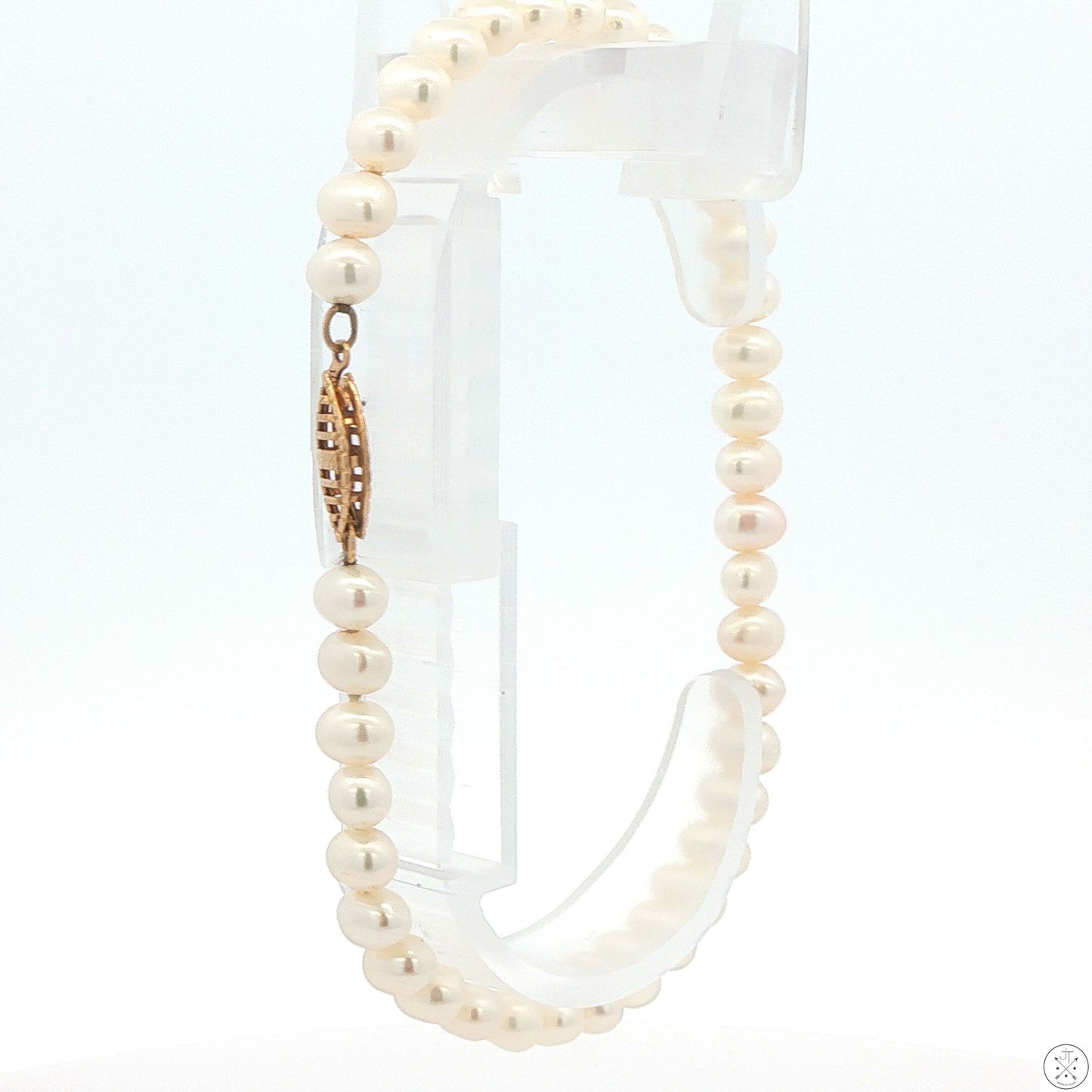 Vintage 10k Yellow Gold 7.75 Inch 5.5 mm Oval Pearl Bracelet