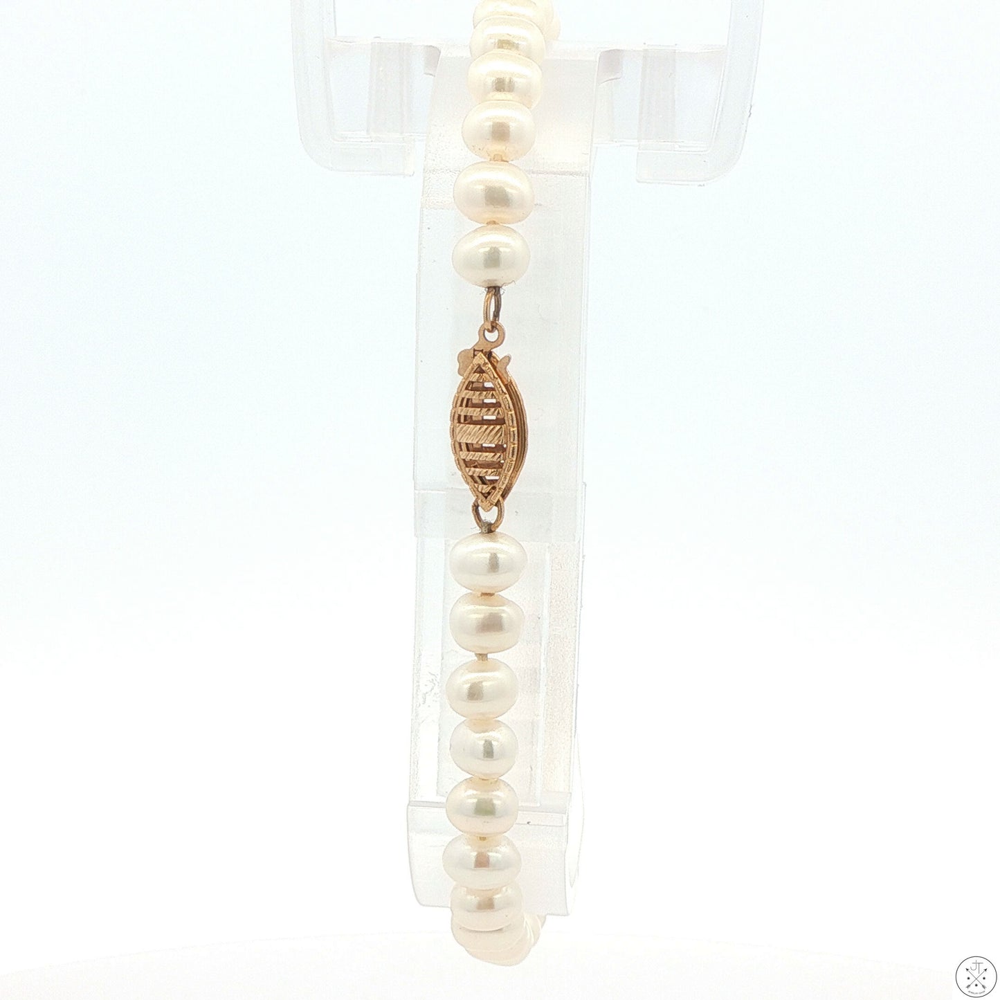 Vintage 10k Yellow Gold 7.75 Inch 5.5 mm Oval Pearl Bracelet