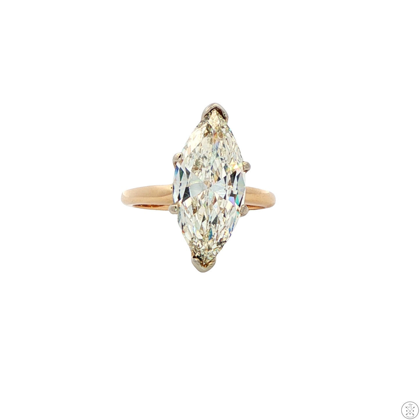 Vintage 14k Yellow Gold Solitaire Ring 3 Carat Natural Diamond Size 4.25 KSI2 Marquise Engagement Upgrade