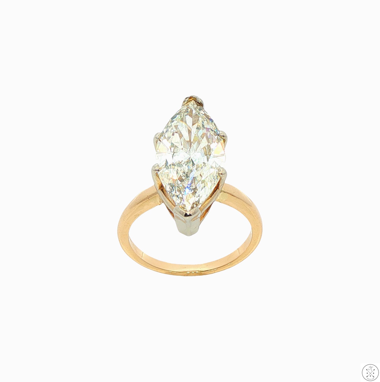 Vintage 14k Yellow Gold Solitaire Ring 3 Carat Natural Diamond Size 4.25 KSI2 Marquise Engagement Upgrade
