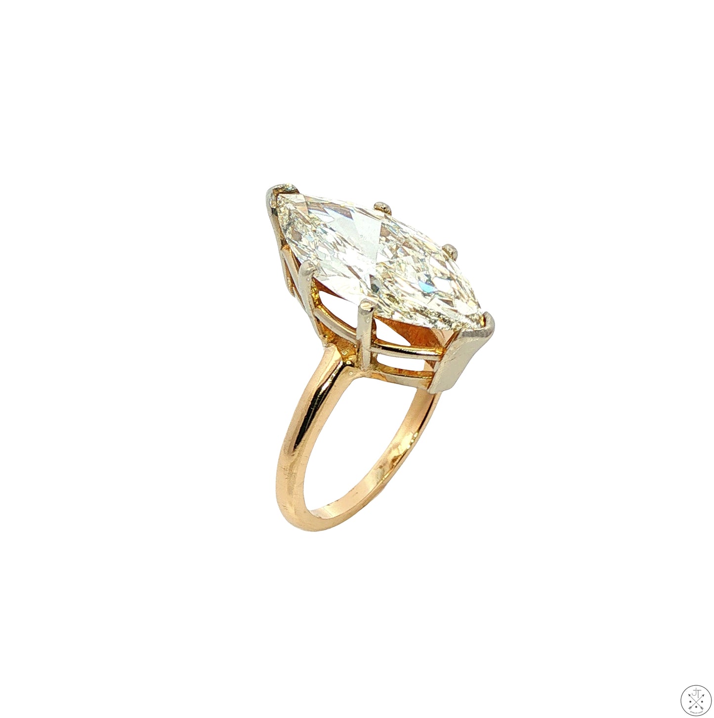 Vintage 14k Yellow Gold Solitaire Ring 3 Carat Natural Diamond Size 4.25 KSI2 Marquise Engagement Upgrade