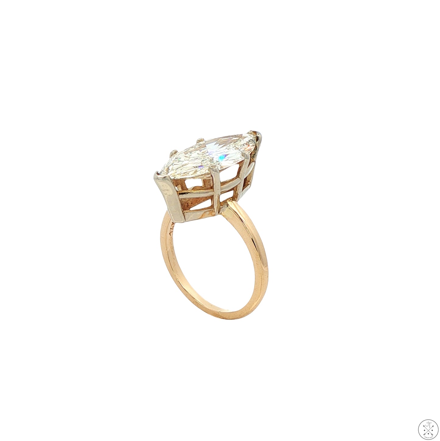 Vintage 14k Yellow Gold Solitaire Ring 3 Carat Natural Diamond Size 4.25 KSI2 Marquise Engagement Upgrade