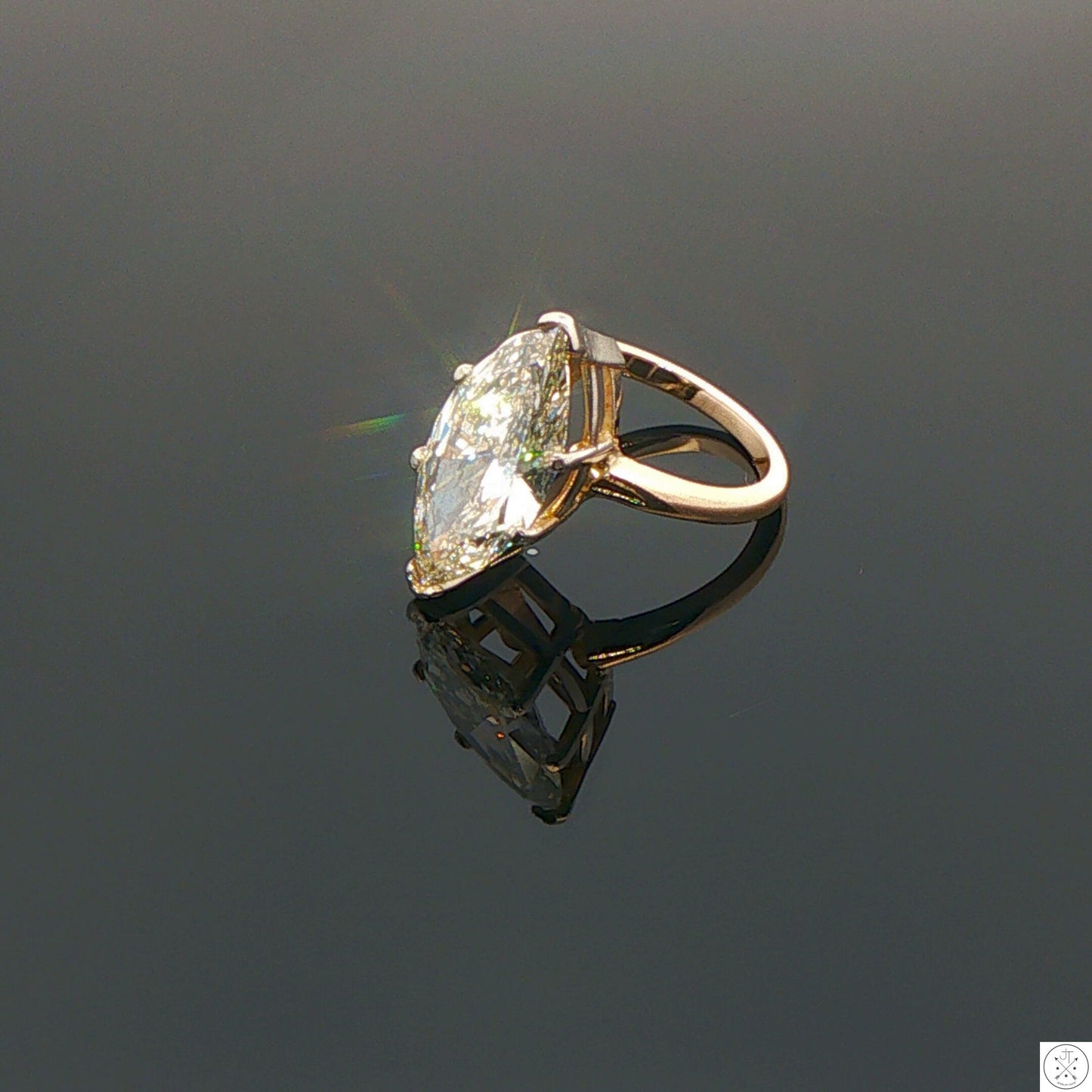 Vintage 14k Yellow Gold Solitaire Ring 3 Carat Natural Diamond Size 4.25 KSI2 Marquise Engagement Upgrade