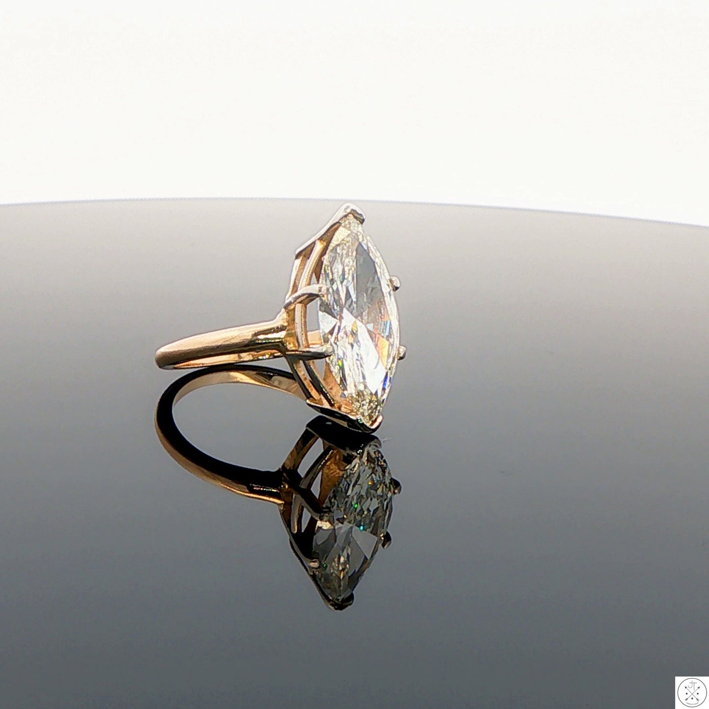 Vintage 14k Yellow Gold Solitaire Ring 3 Carat Natural Diamond Size 4.25 KSI2 Marquise Engagement Upgrade