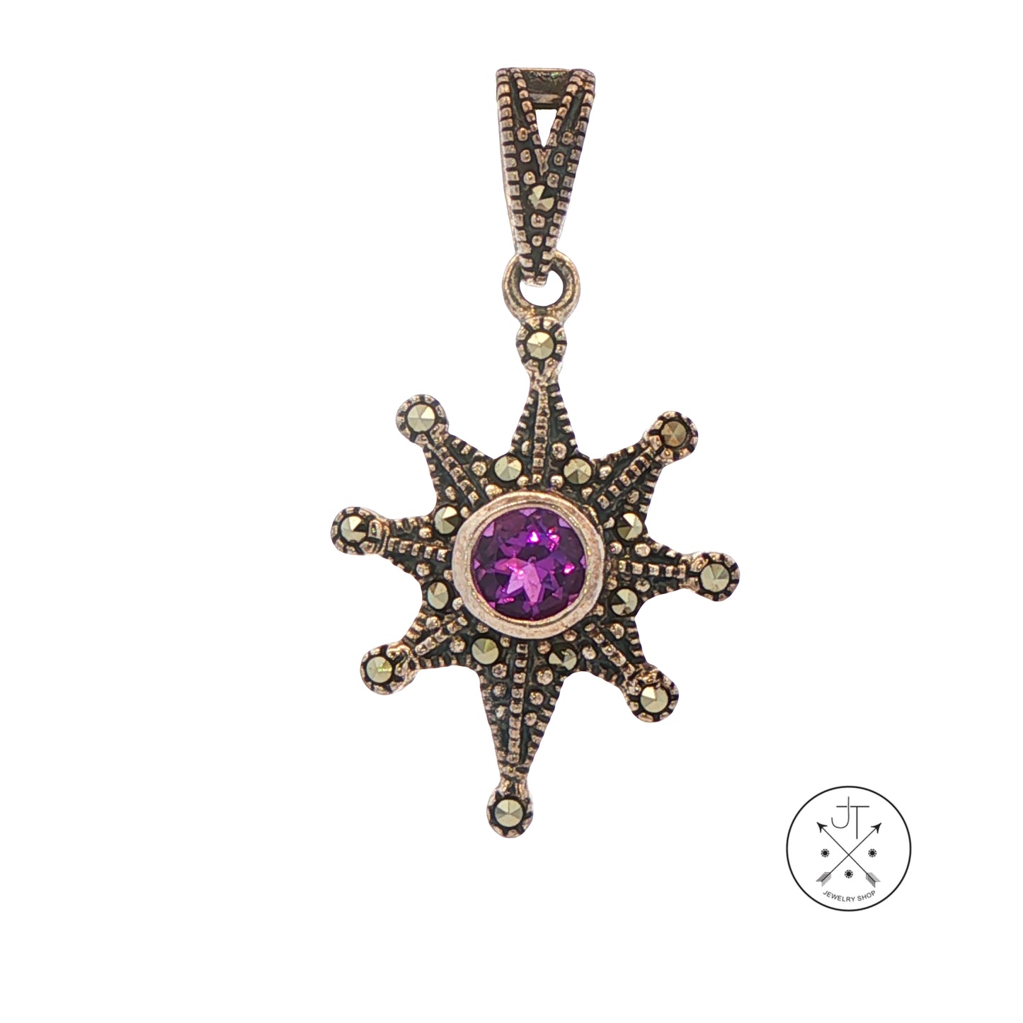 2001 LeVian Sterling Silver Pendant Natural Amethyst and Marcasite Grand Sample Star