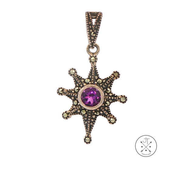2001 LeVian Sterling Silver Pendant Natural Amethyst and Marcasite Grand Sample Star