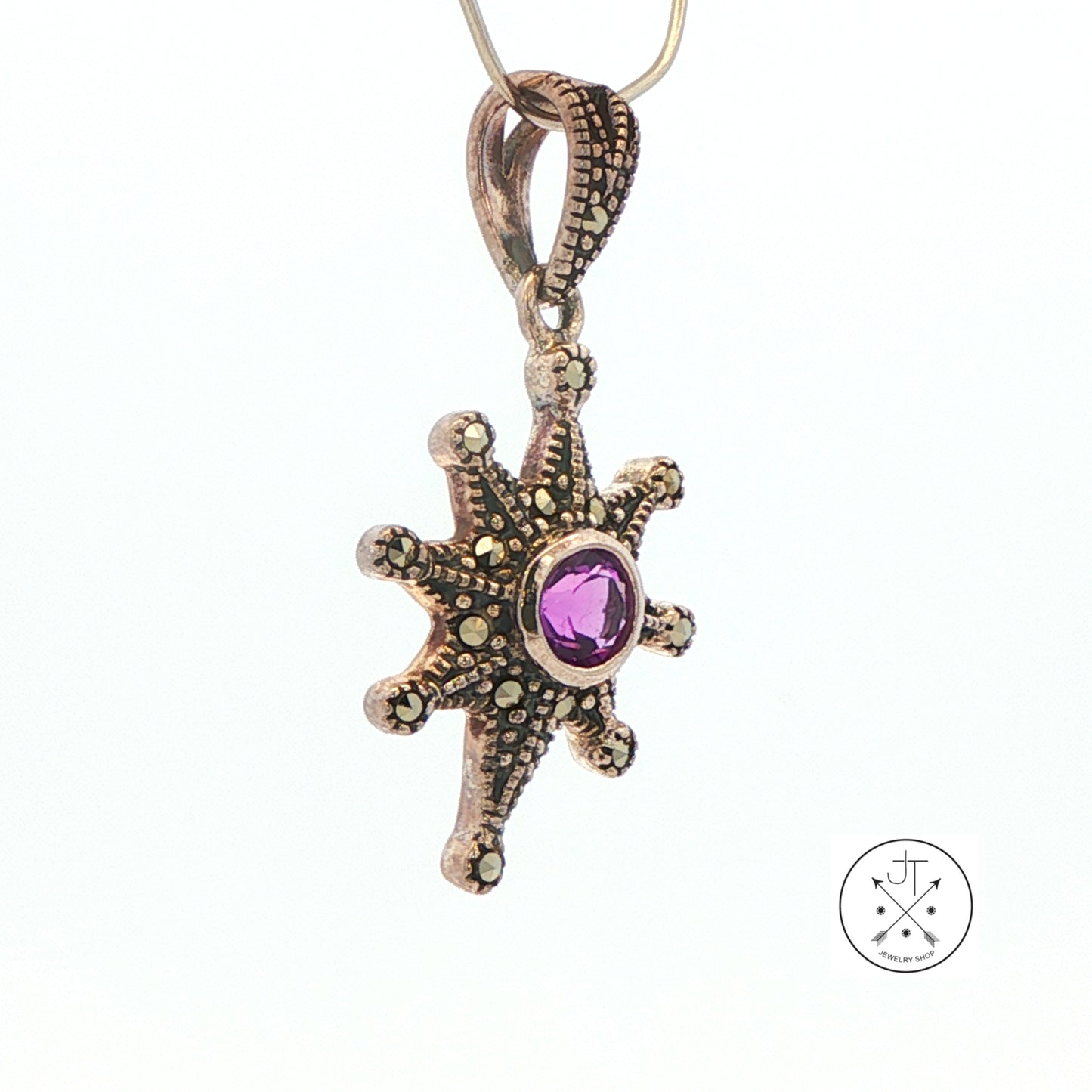 2001 LeVian Sterling Silver Pendant Natural Amethyst and Marcasite Grand Sample Star