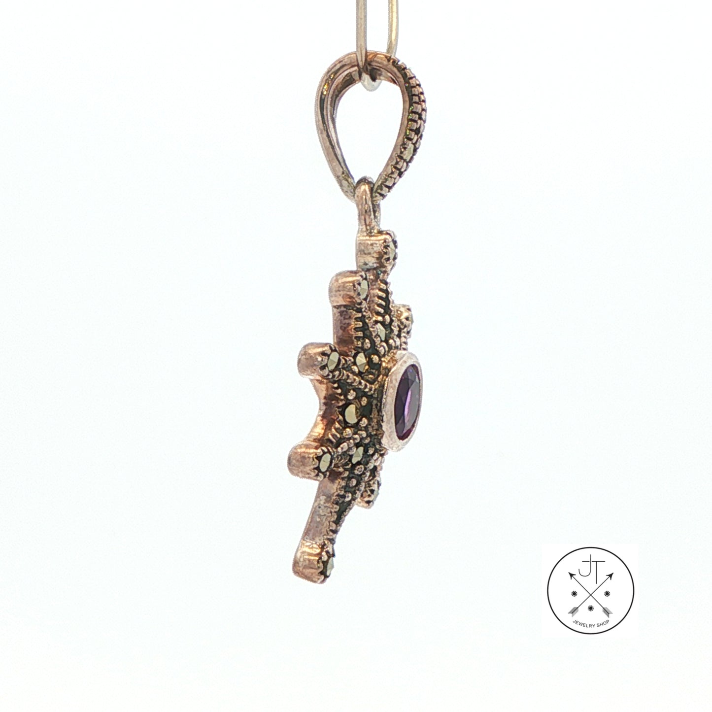 2001 LeVian Sterling Silver Pendant Natural Amethyst and Marcasite Grand Sample Star