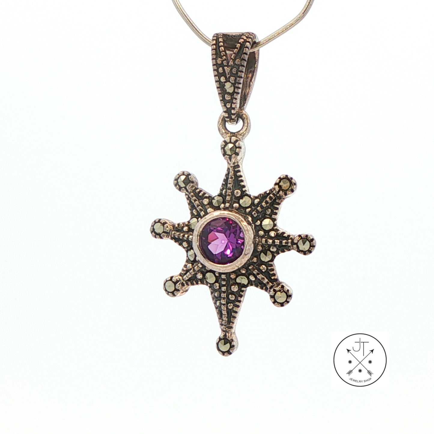 2001 LeVian Sterling Silver Pendant Natural Amethyst and Marcasite Grand Sample Star
