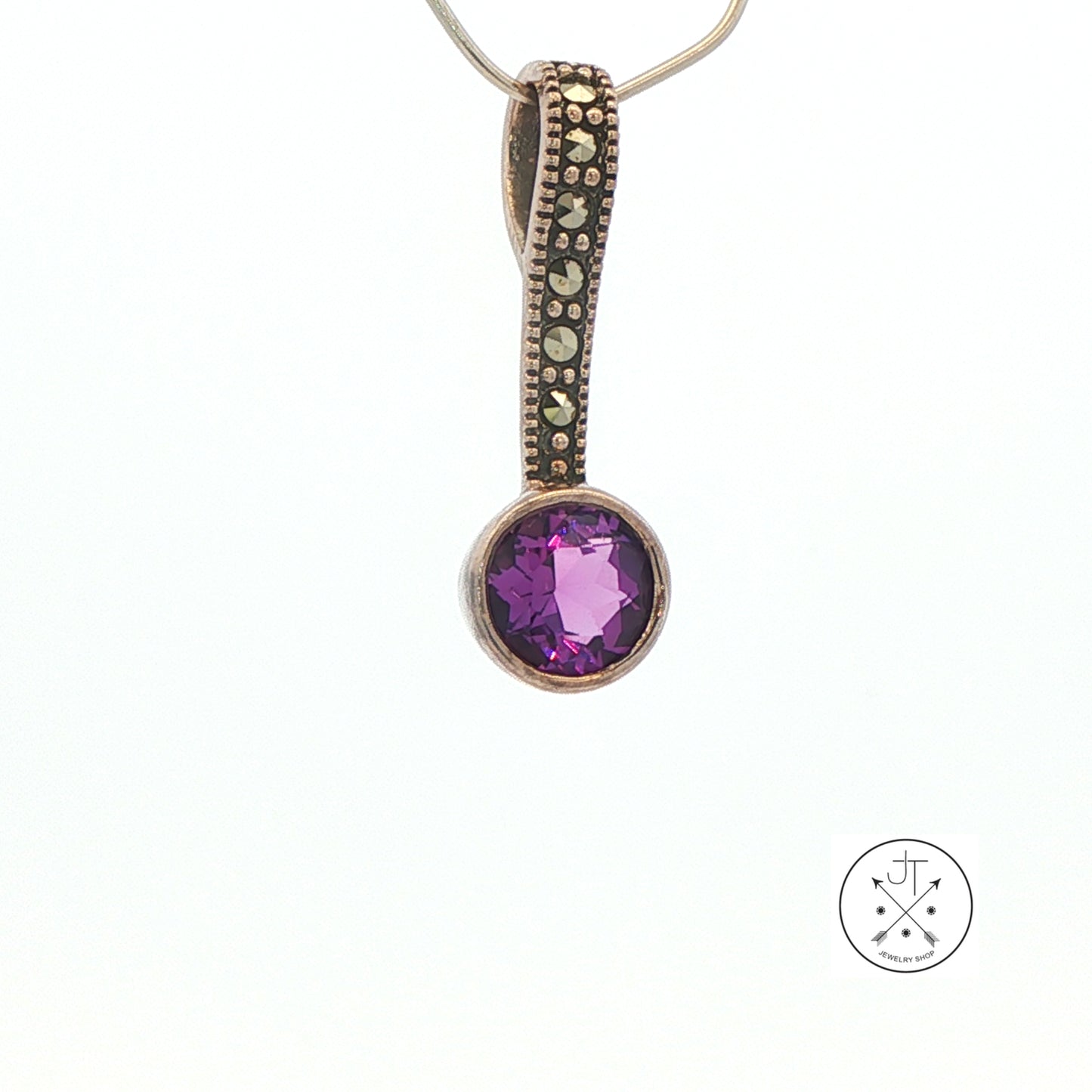 2001 LeVian Sterling Silver Pendant Natural Amethyst and Marcasite Grand Sample Large