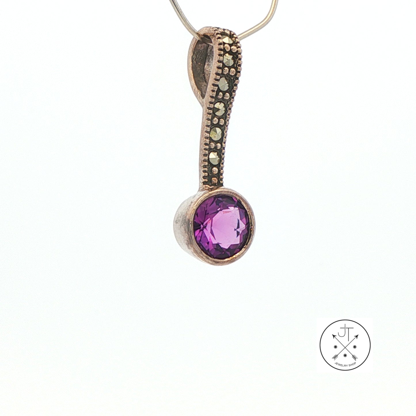 2001 LeVian Sterling Silver Pendant Natural Amethyst and Marcasite Grand Sample Large