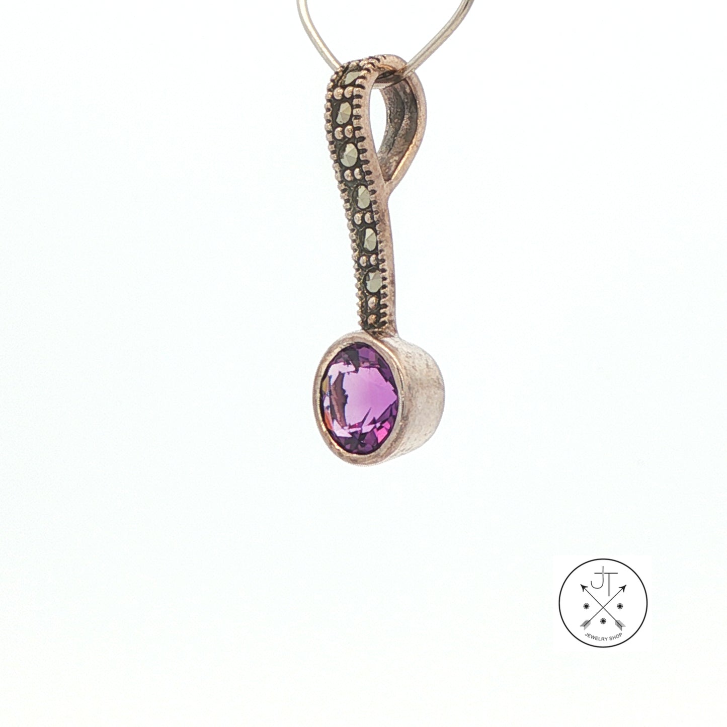 2001 LeVian Sterling Silver Pendant Natural Amethyst and Marcasite Grand Sample Large