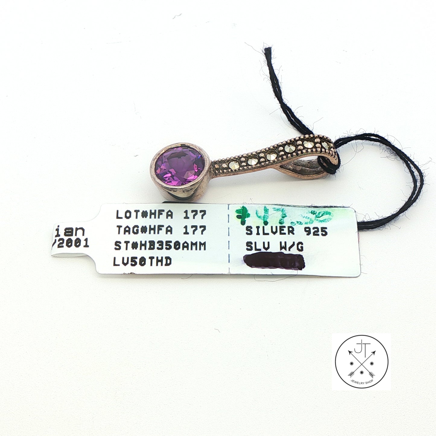 2001 LeVian Sterling Silver Pendant Natural Amethyst and Marcasite Grand Sample Large