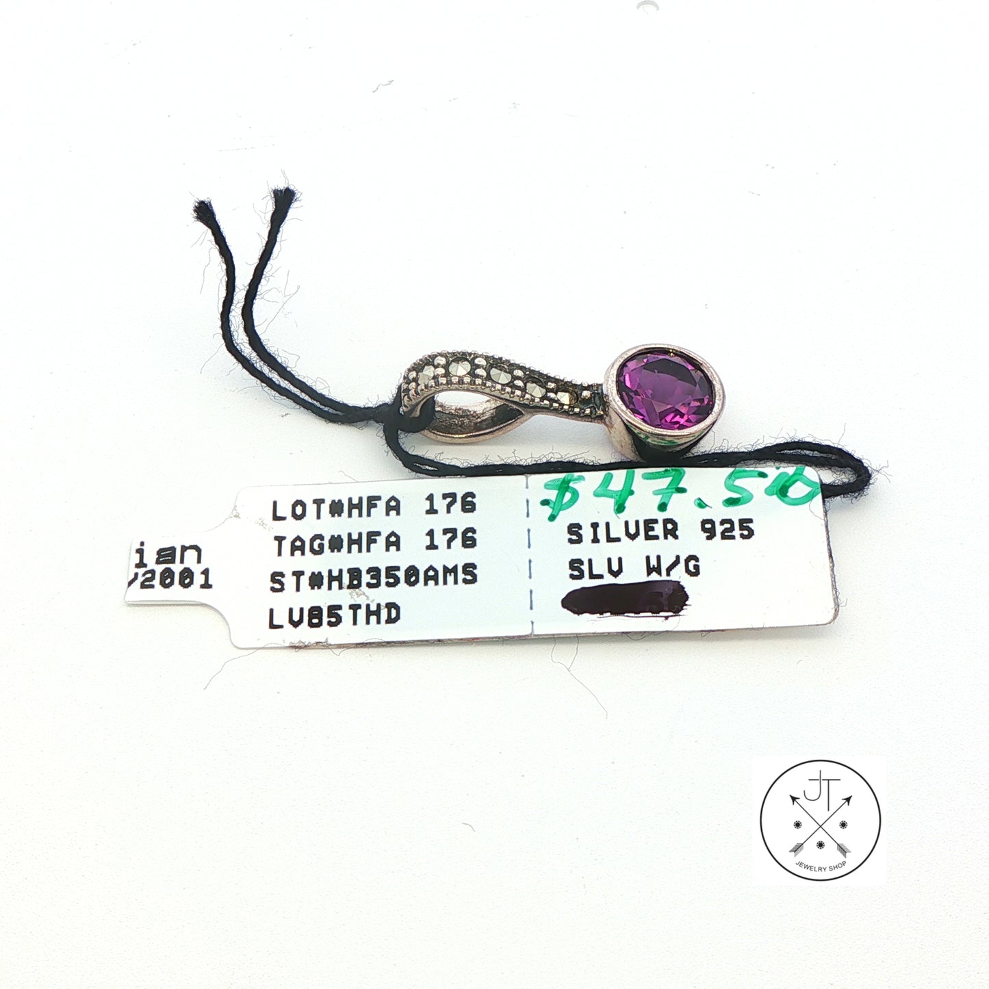 2001 LeVian Sterling Silver Pendant Natural Amethyst and Marcasite Grand Sample Small