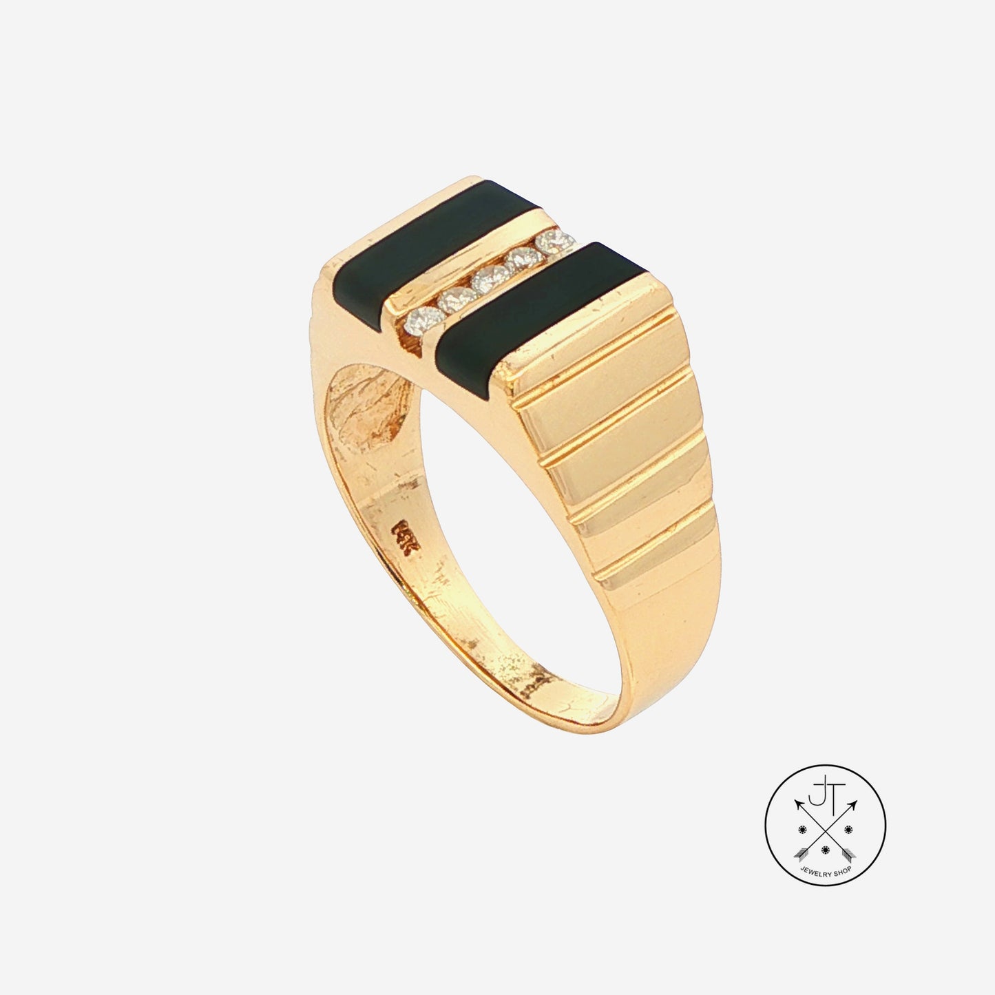 Vintage 14k Yellow Gold Mens Ring Size 13 Onyx and Diamond Band