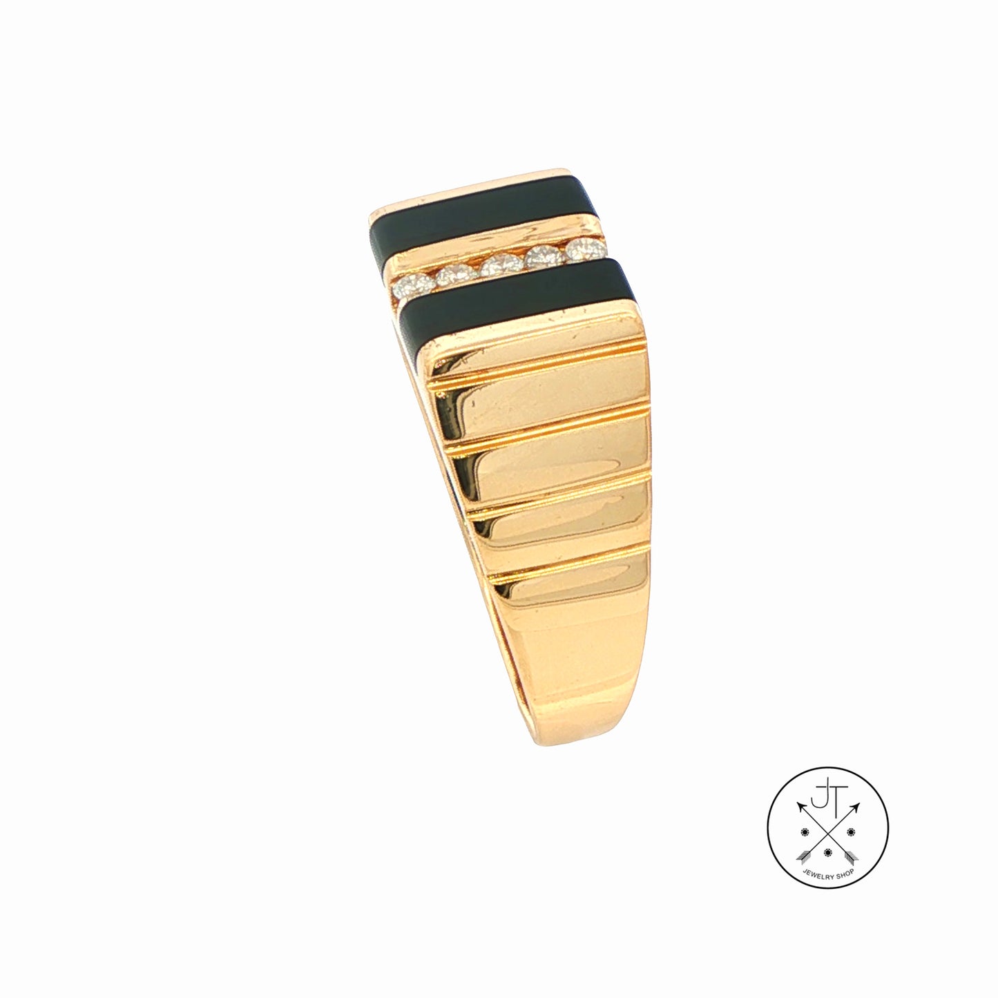 Vintage 14k Yellow Gold Mens Ring Size 13 Onyx and Diamond Band