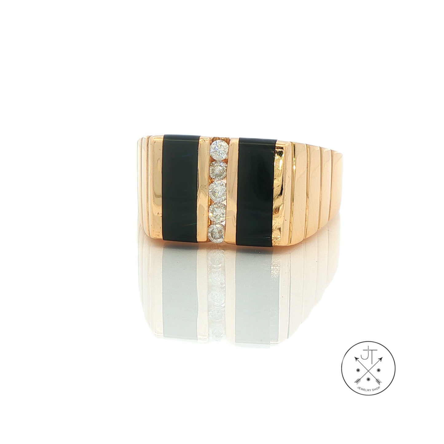 Vintage 14k Yellow Gold Mens Ring Size 13 Onyx and Diamond Band