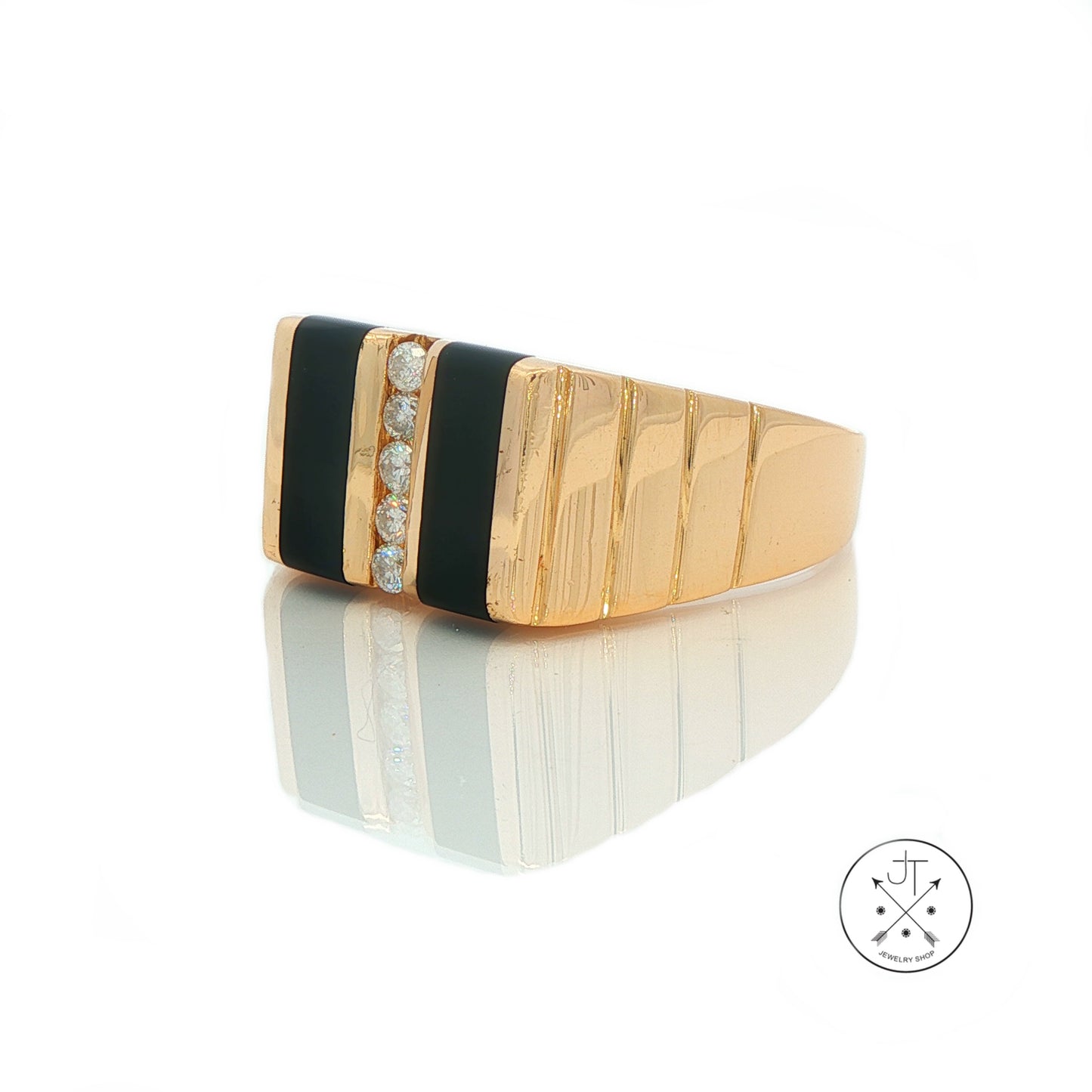 Vintage 14k Yellow Gold Mens Ring Size 13 Onyx and Diamond Band