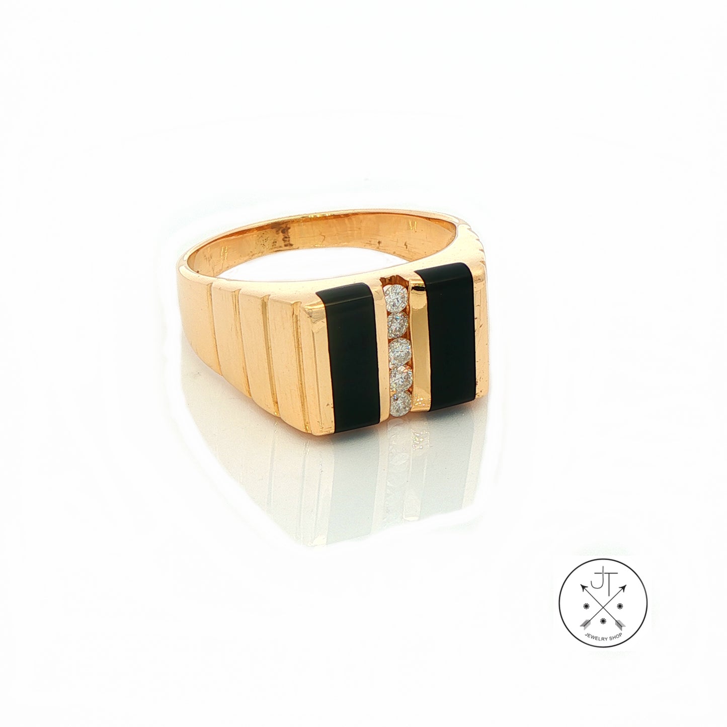 Vintage 14k Yellow Gold Mens Ring Size 13 Onyx and Diamond Band