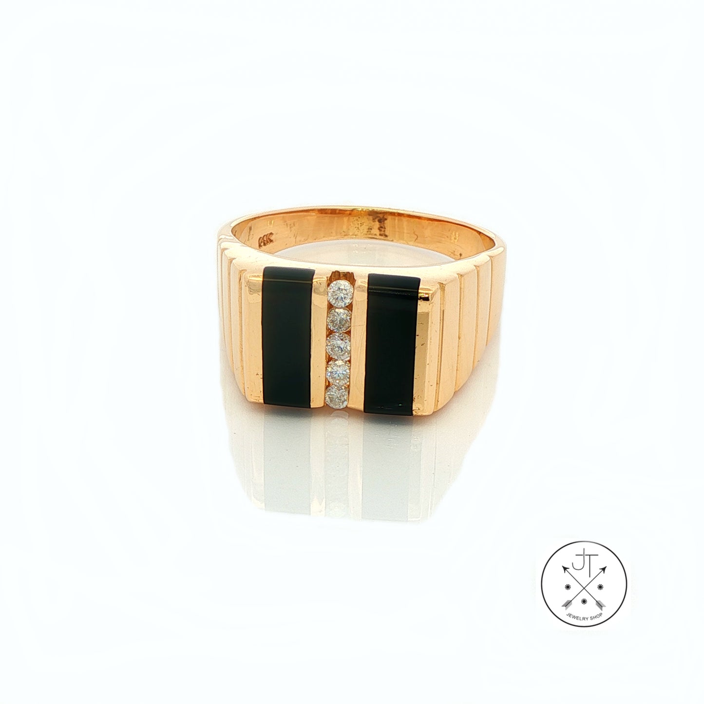 Vintage 14k Yellow Gold Mens Ring Size 13 Onyx and Diamond Band