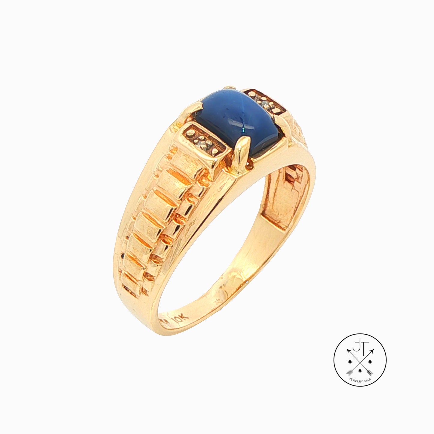 Vintage 10k Yellow Gold Ring Size 9.75 Created Blue Star Sapphire Magic Glo