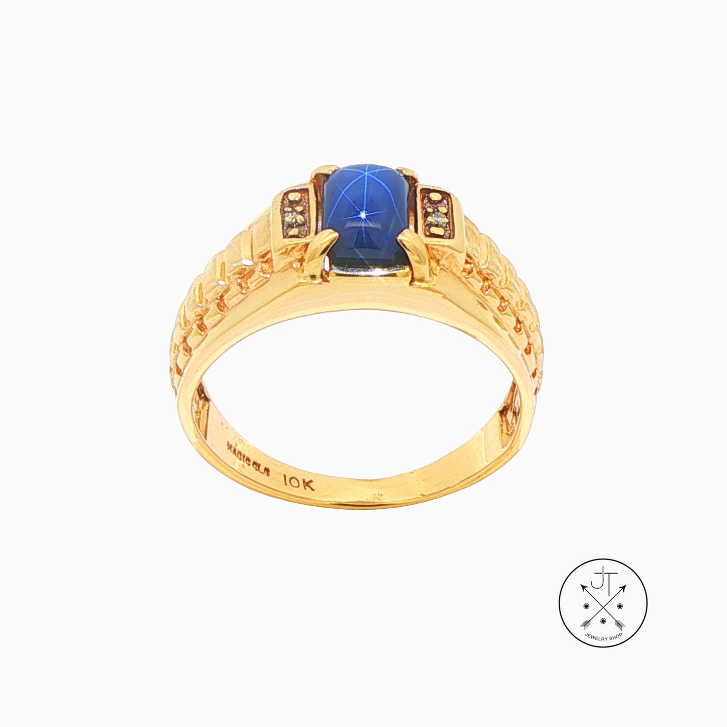 Vintage 10k Yellow Gold Ring Size 9.75 Created Blue Star Sapphire Magic Glo