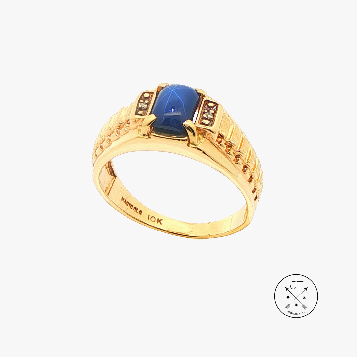 Vintage 10k Yellow Gold Ring Size 9.75 Created Blue Star Sapphire Magic Glo